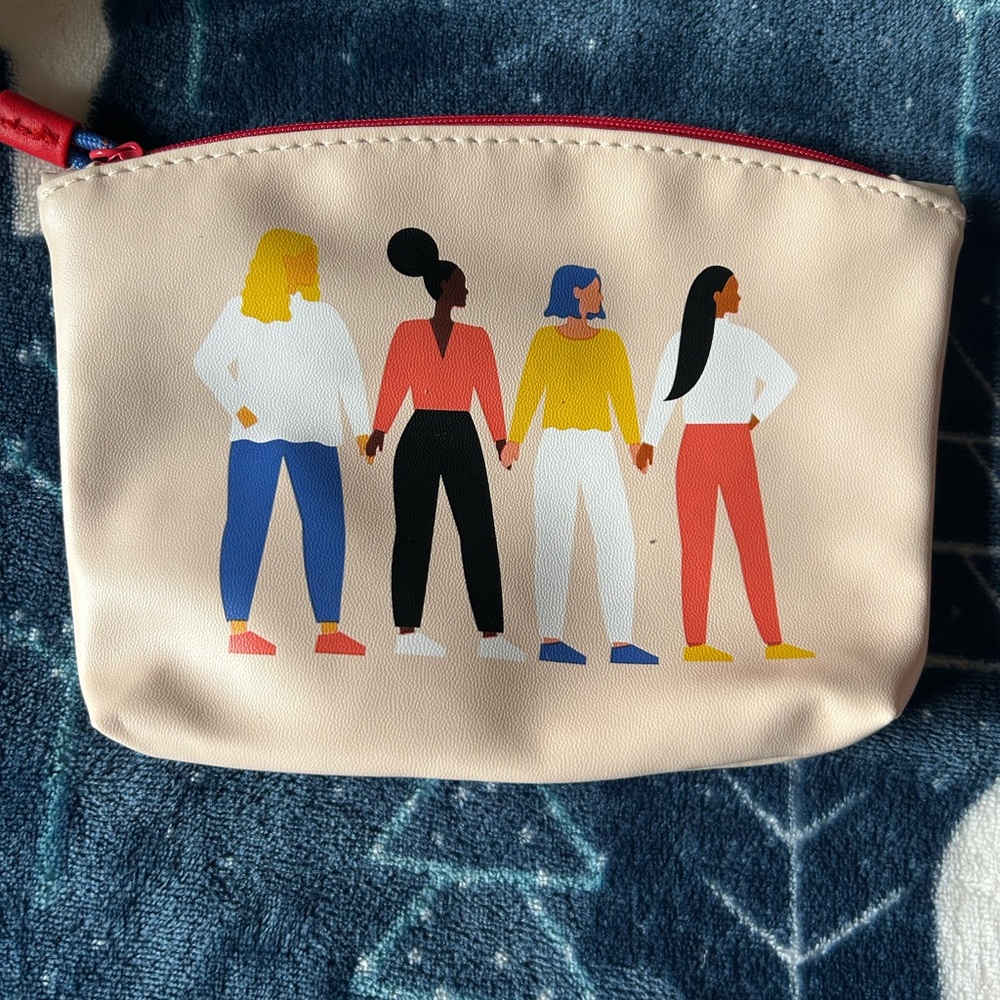 ipsy Cream Cosmetic Bag with Colorful Women Illustration